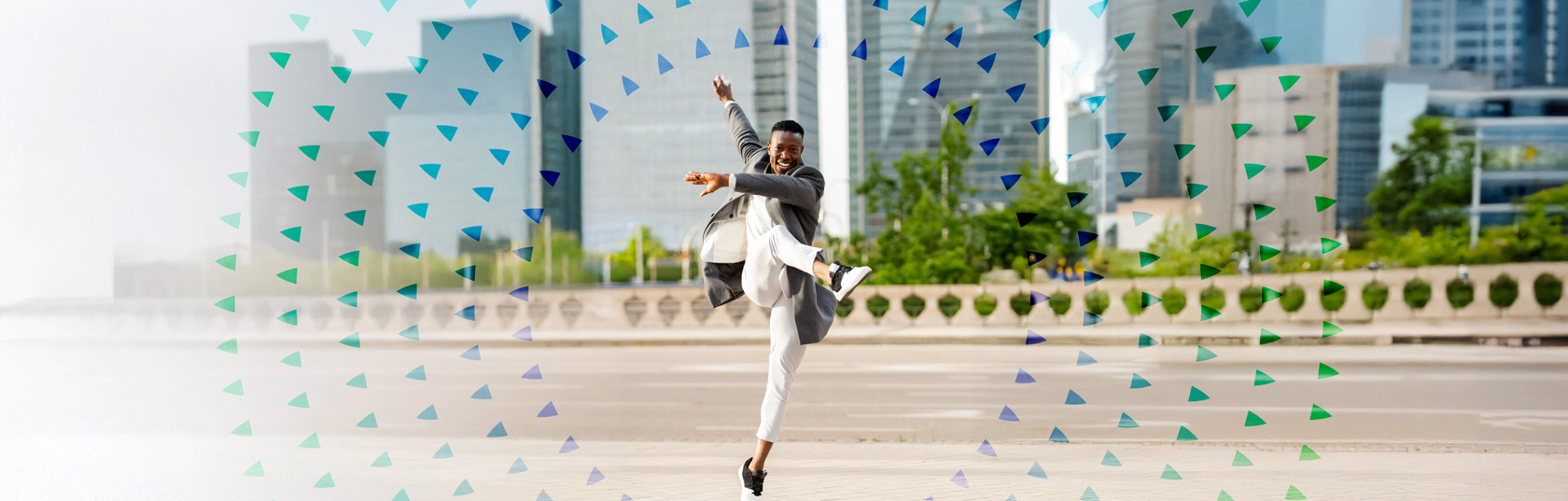 man jumping up for joy